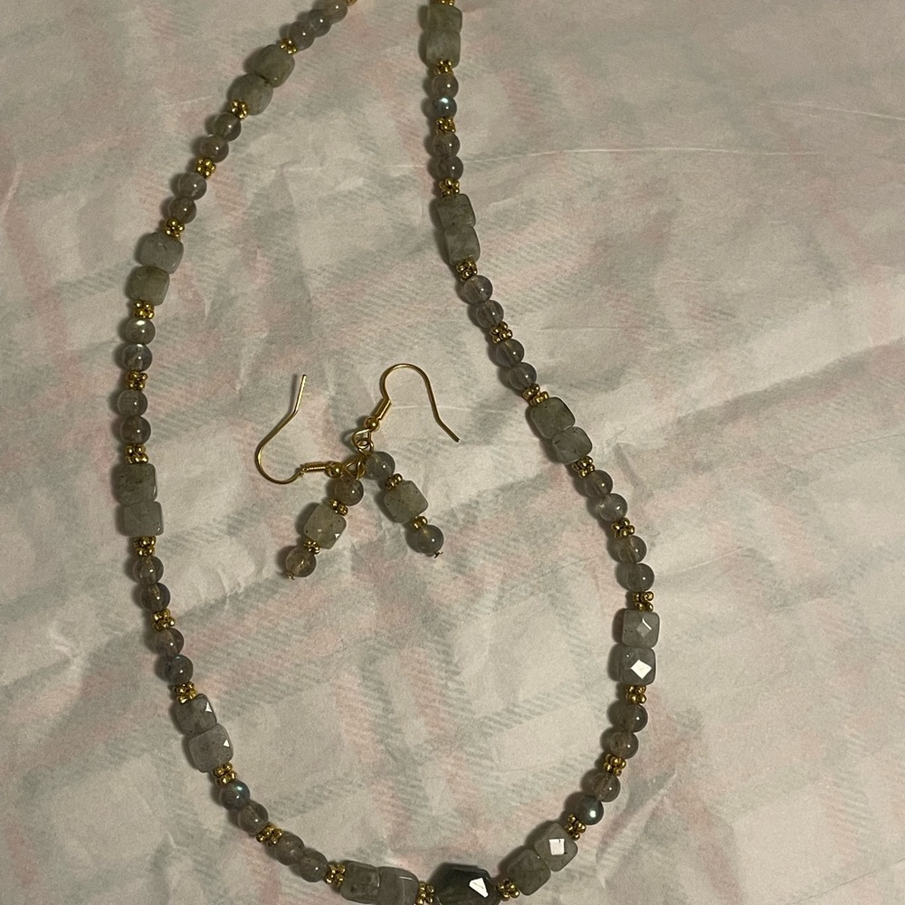 Handmade Labradorite Necklace & Earring Set | Gold Accents | Hypoallergenic